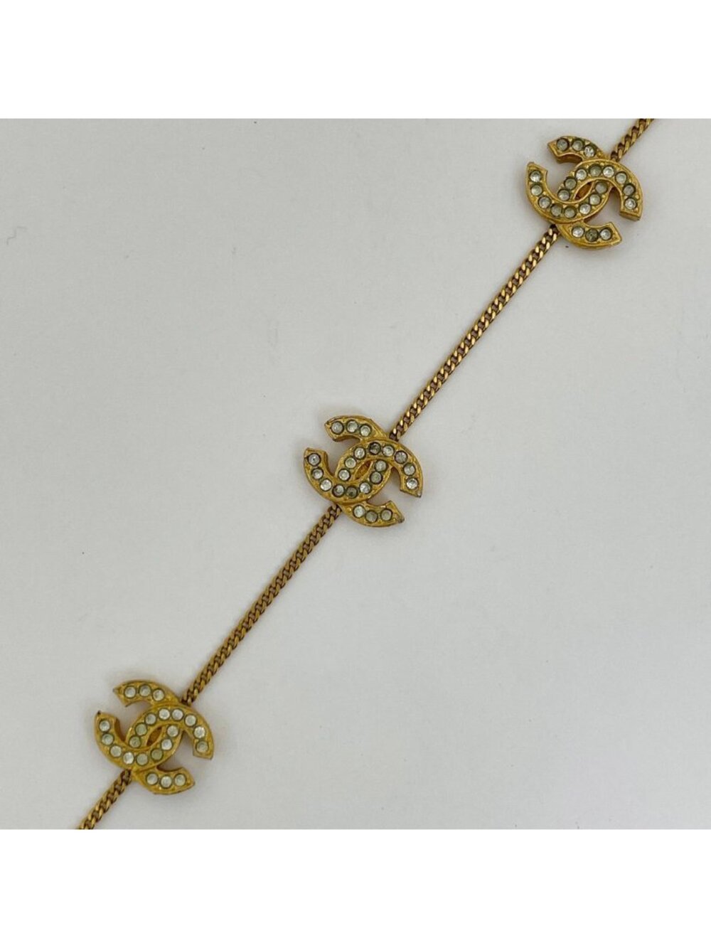 Chanel CC Logo Line Stone Triple Bracelet Gold - Picture 2 of 7
